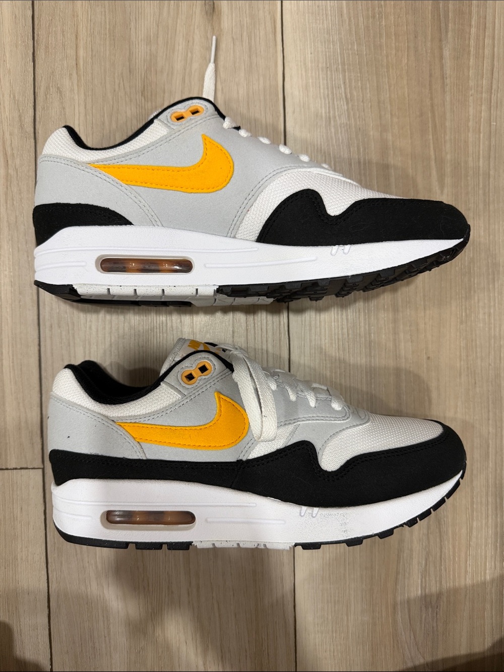 Nike Men's Sneakers in White, Gray, Black with Yellow Swoosh